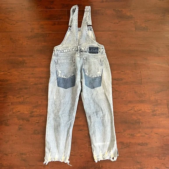 ONE TEASPOON Revolve Denim Overalls Distressed Cropped Ankle Blue Jean Size 28 - Picture 5 of 11